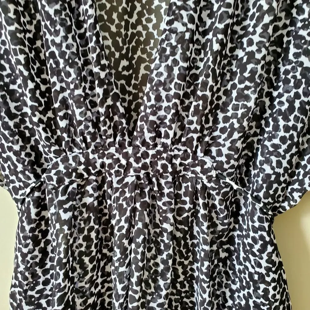 Amoena Women Black White Tunic Swim Cover 0S Boho Beach Pool Resort NEW Flaw